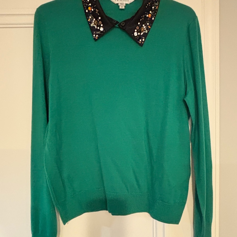 LK Bennett Teal Sweater with Embellished Collar